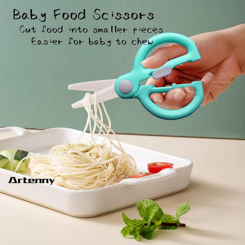 Artenny Baby Food Scissors with Travel Case, Ceramic Food Scissors Kids, Toddler Scissors with Safety Lock, Ideal for Pizza, Meats, Noodles, Vegetables, and Fruits (D) - Image 2